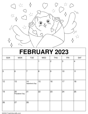 Printable february coloring calendar