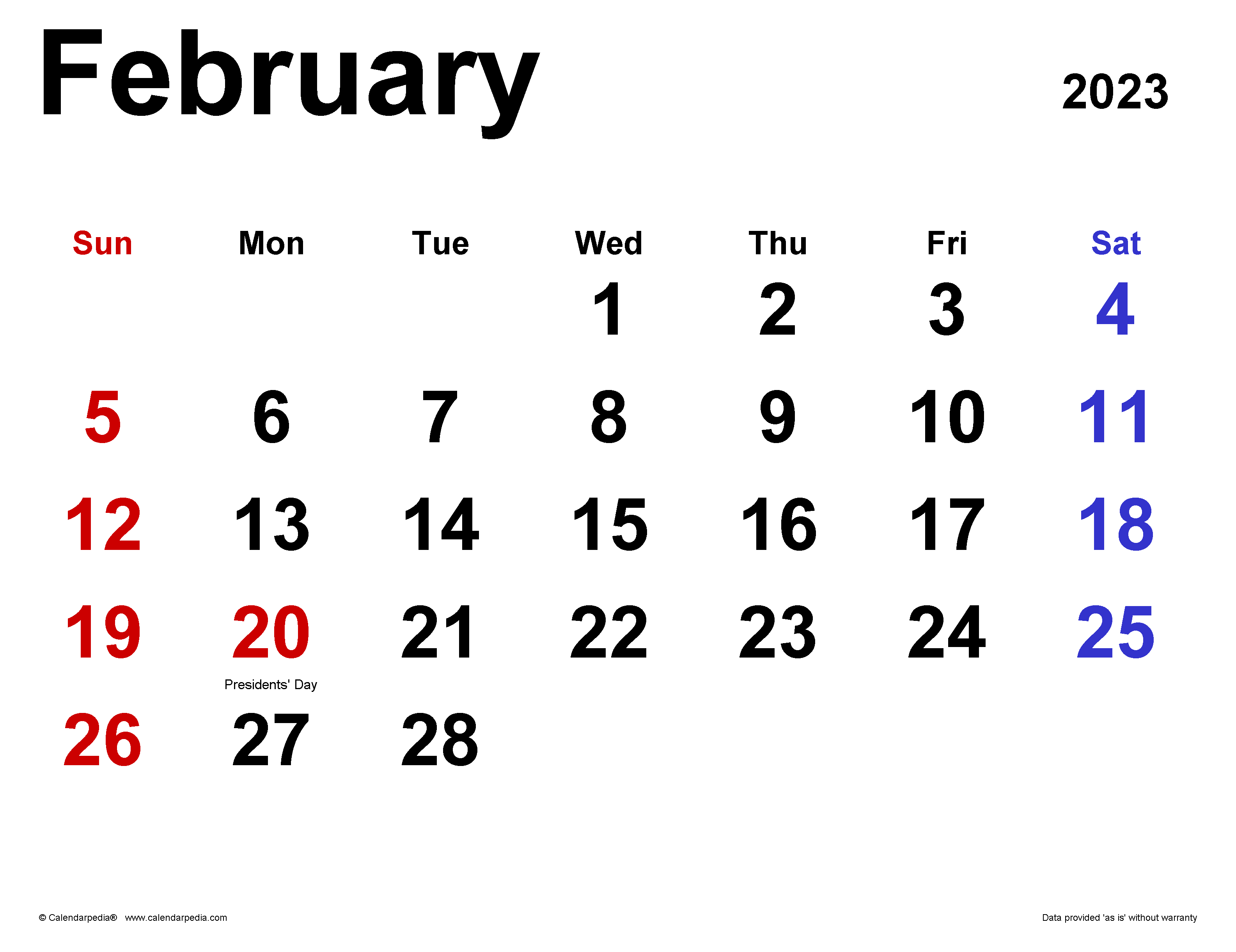 February calendar templates for word excel and pdf