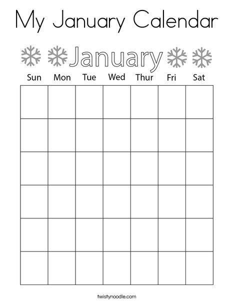 My january calendar coloring page