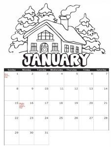 January calendar with winter theme coloring sheet coloring calendar kids calendar coloring pages for kids