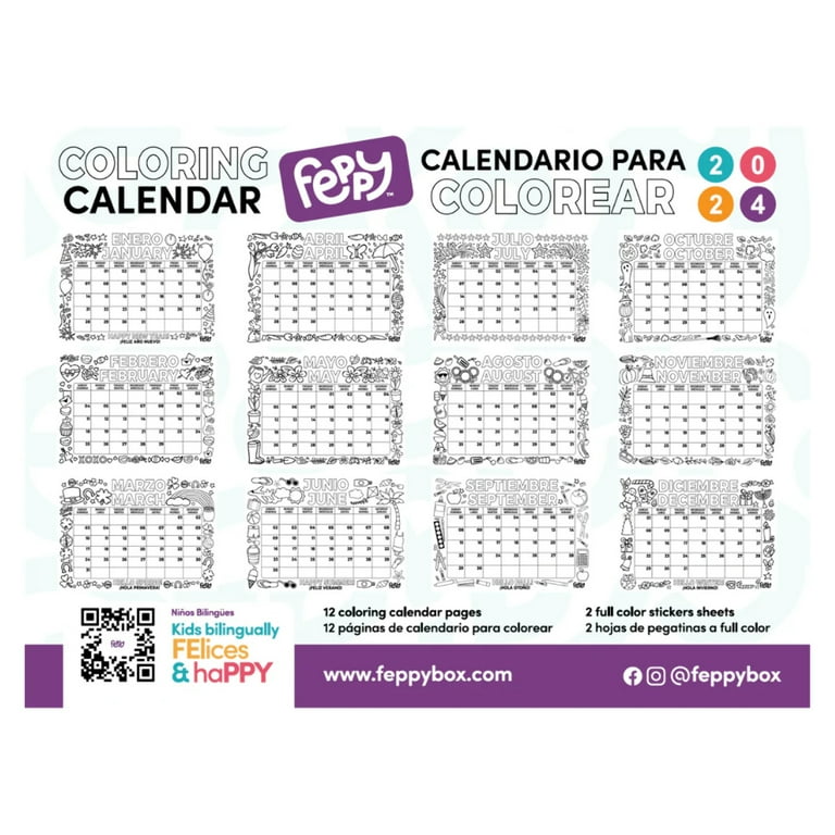 Bilingual english spanish coloring calendar for kids bilingual coloring pages to color and improve vocabulary and spelling