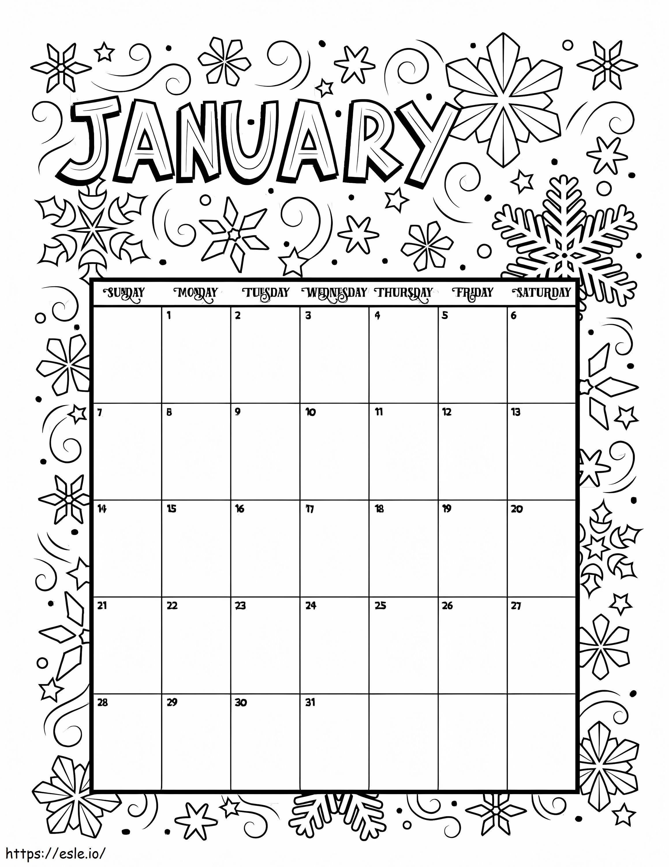 Calendar january coloring page