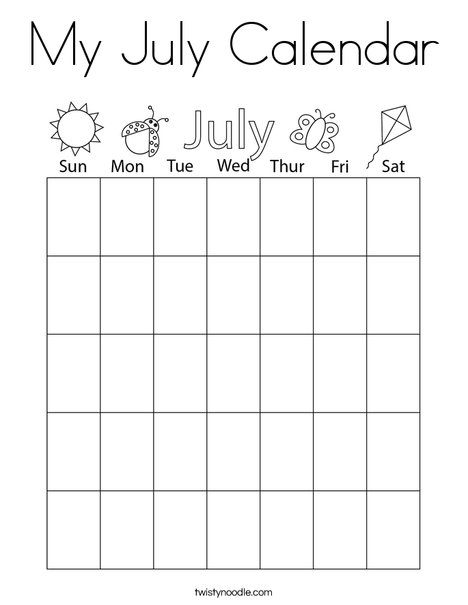 My july calendar coloring page