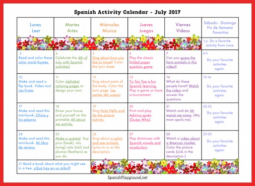 July activity calendar