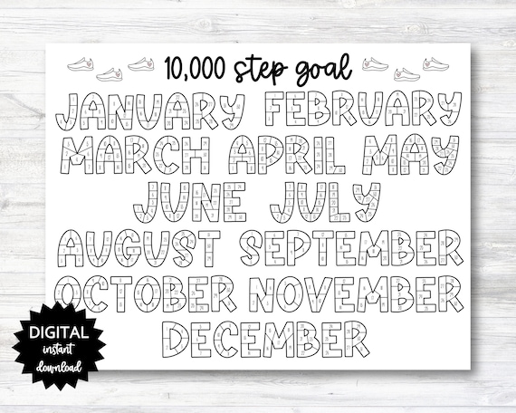 Steps goal tracker coloring page printable step tracker calendar year steps goal tracking coloring sheet printable n