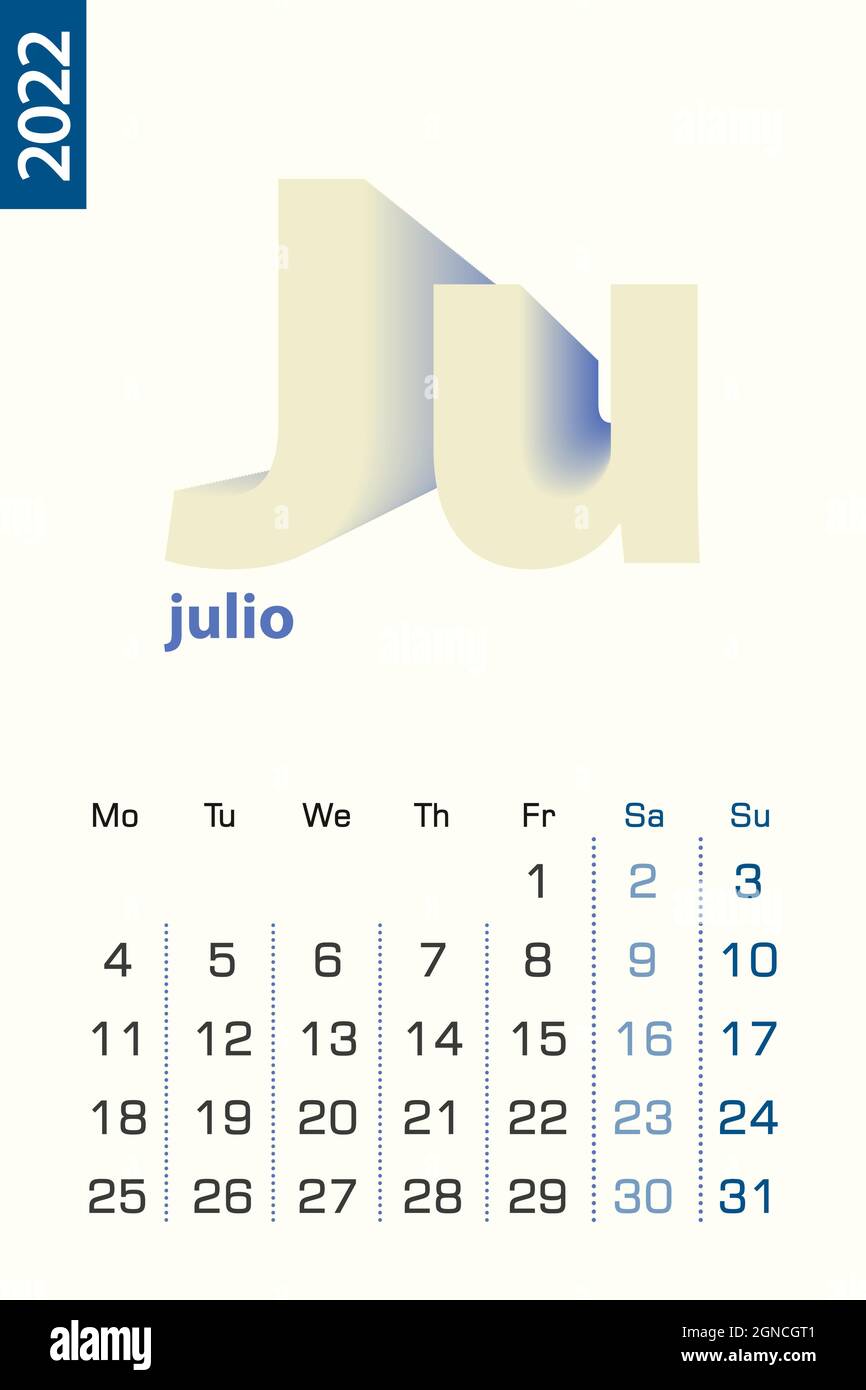 Minimalist calendar template for july vector calendar in spanish language vector calendar for stock vector image art