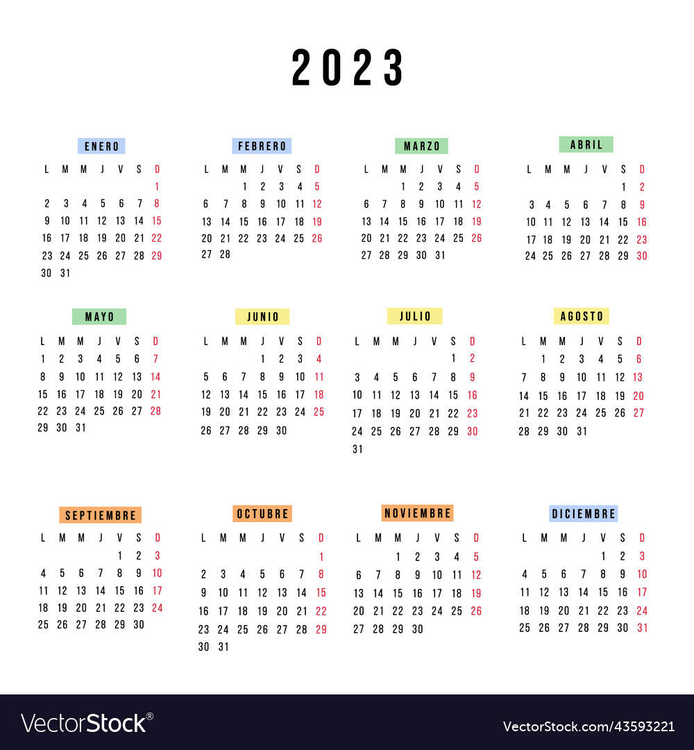 Spanish calendar year square royalty free vector image