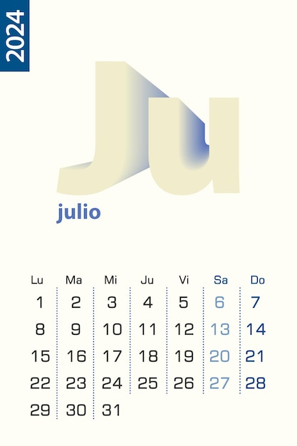 Premium vector minimalist calendar template for july vector calendar in spanish language