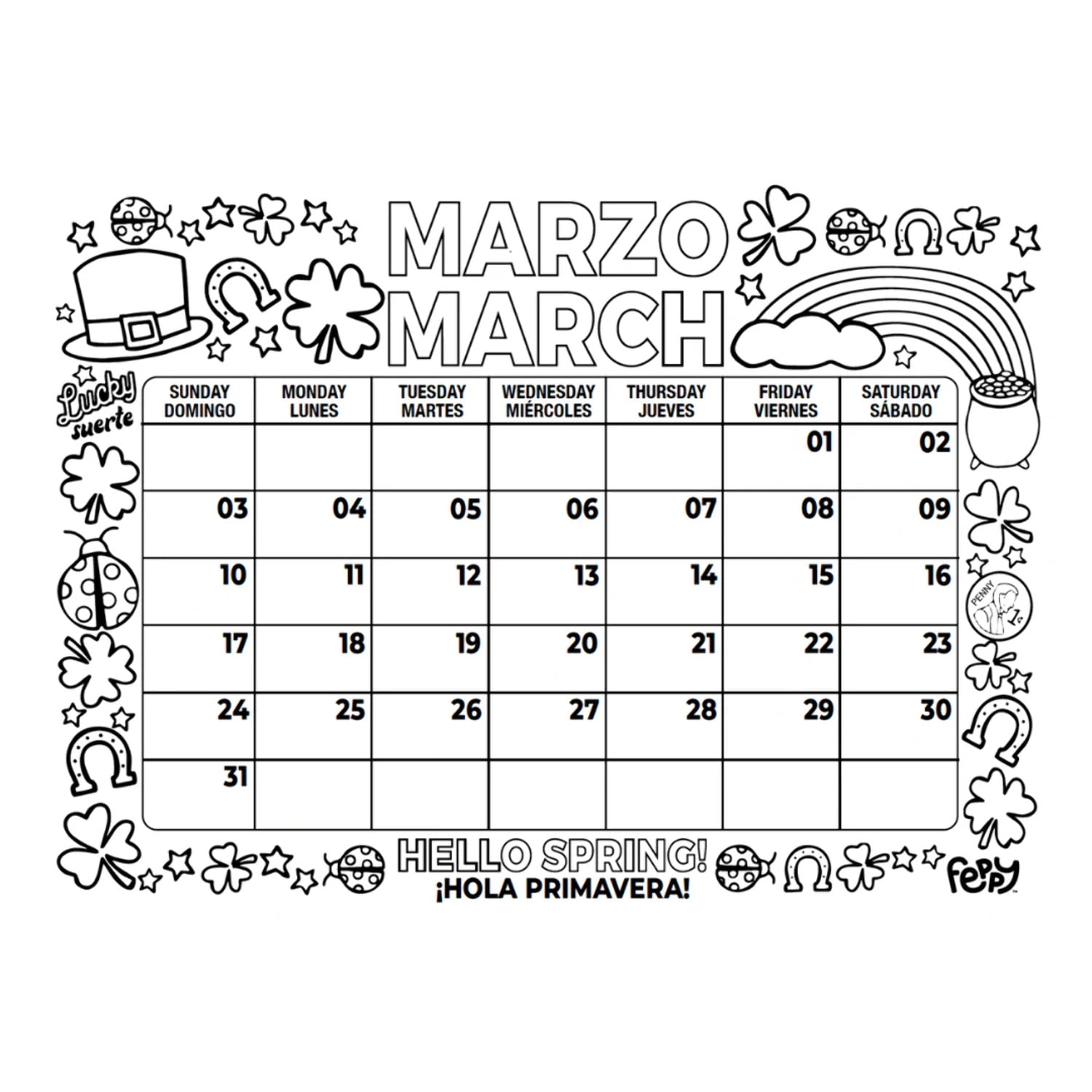 Bilingual english spanish coloring calendar for kids bilingual coloring pages to color and improve vocabulary and spelling