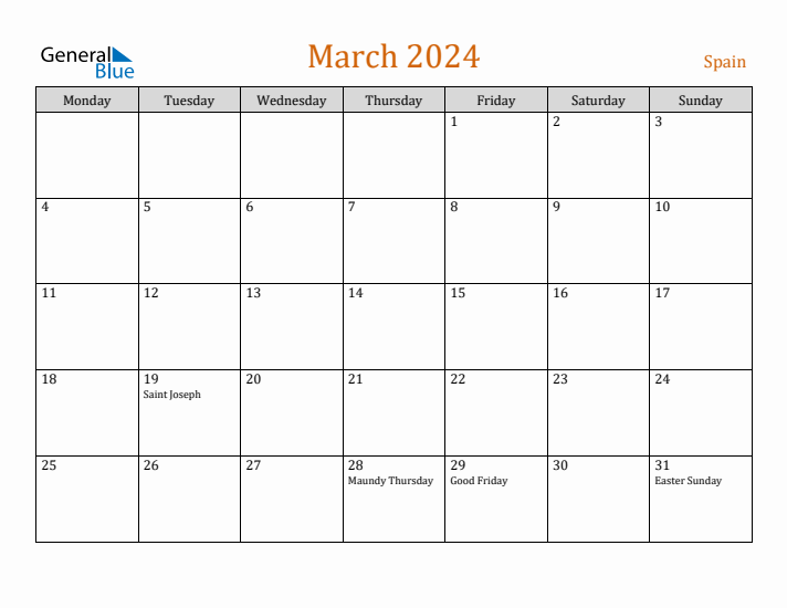 Free march spain calendar