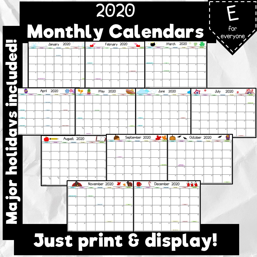 Monthly printable full page calendars