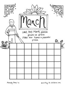 March coloring page calendar sheet