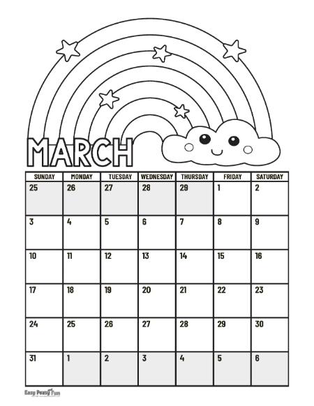 Printable calendar coloring pages