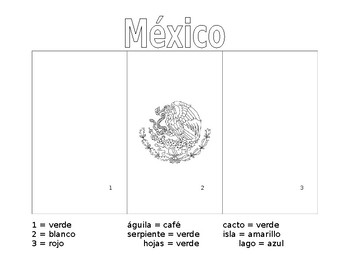 Mexico flag coloring page with spanish directions and culture bonus questions