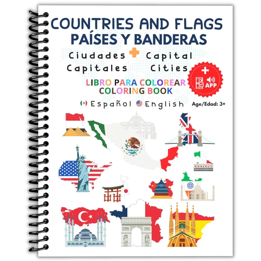 Bilingual flags coloring book for kids englishspanish