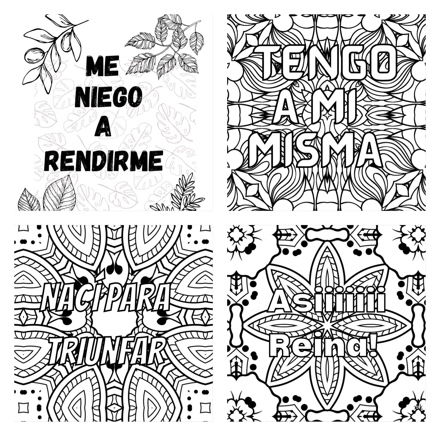 Mandala mixed spanish positive inspirational quotes empowerment and relaxing coloring pages for adults and kids para adultos y ninos