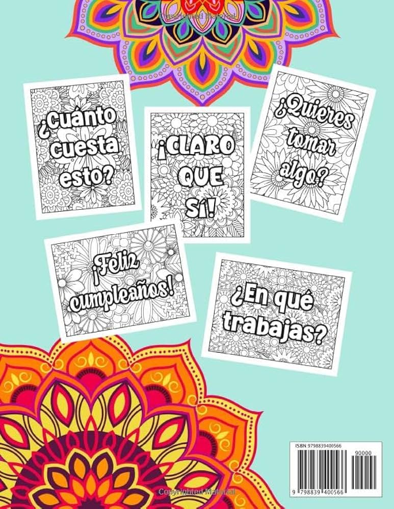 Learning spanish coloring book for beginners ralaxing coloring pages with flower patterns and spanish phrases for adults and teens publishing woolly violet books