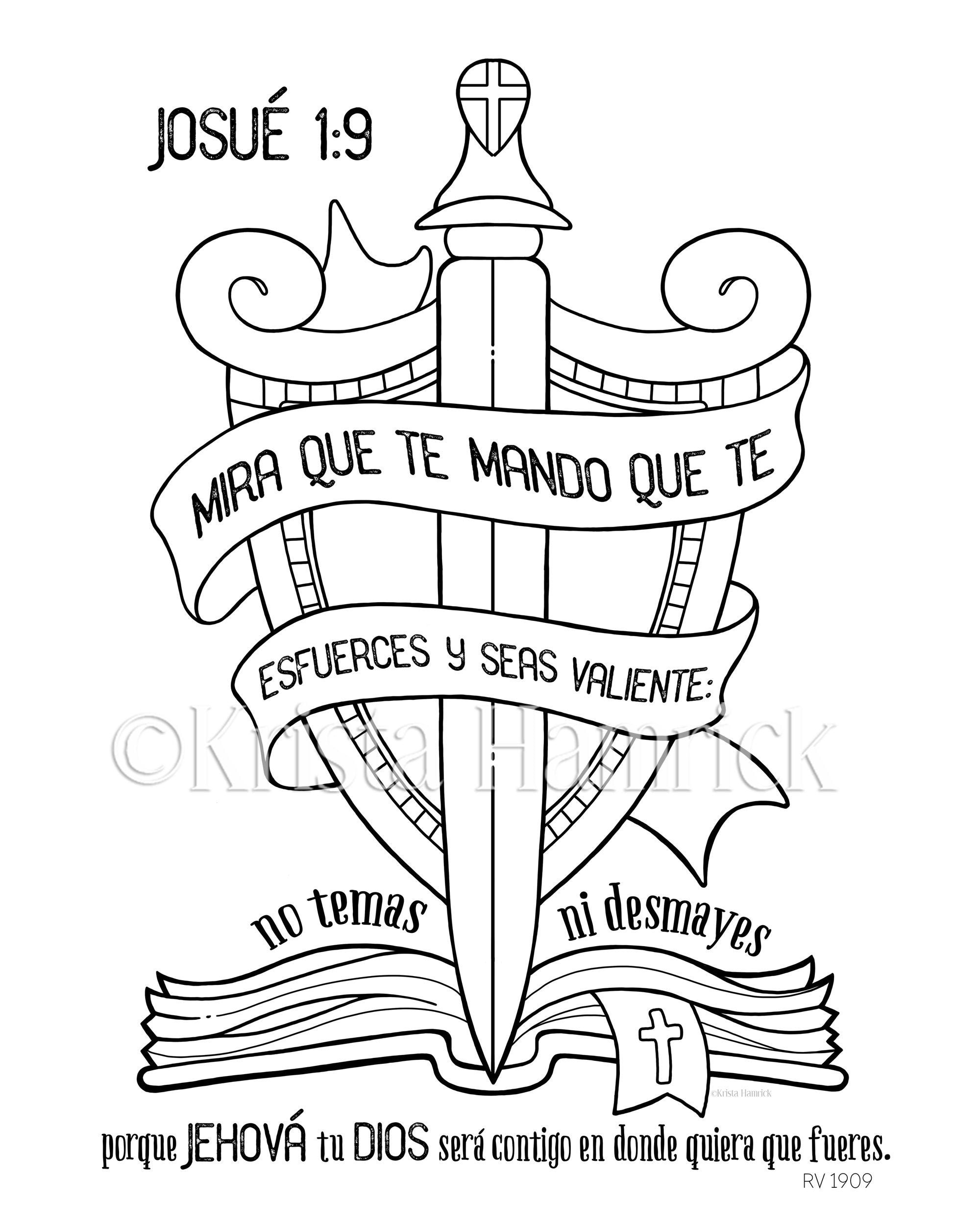 Spanish be strong joshua coloring page in two sizes x bible journaling tip