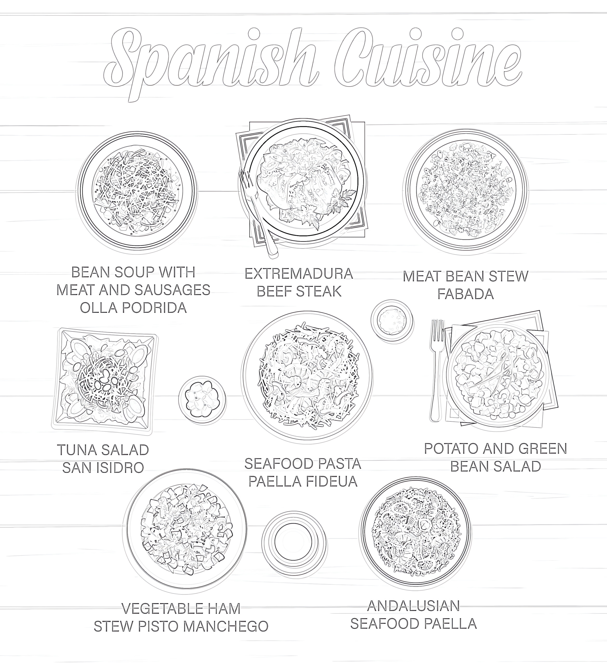 Spanish cuisine coloring page