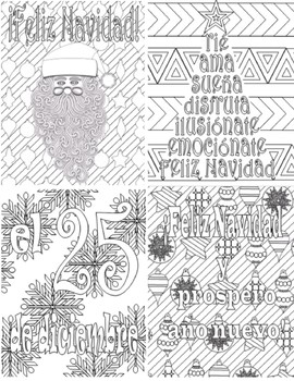 Feliz navidad merry christmas spanish adult coloring page bundle by sra collier