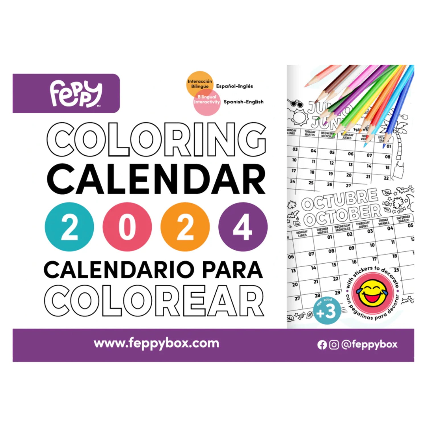 Bilingual english spanish coloring calendar for kids bilingual coloring pages to color and improve vocabulary and spelling