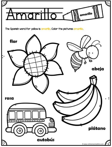 Free printable spanish colors worksheet for kindergarten