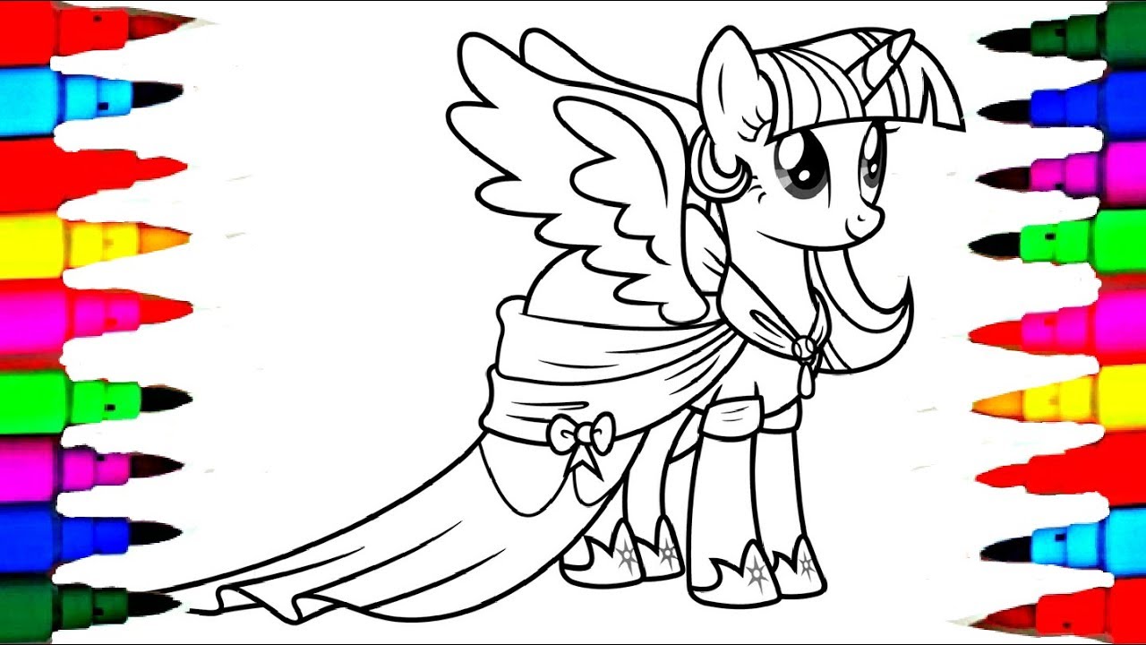 Y little pony princess twilight sparkle coloring pages l how to color and learn colors for kids