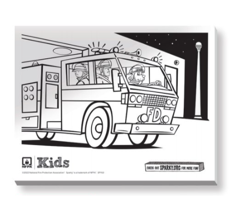 Sparky fire truck colouring pad