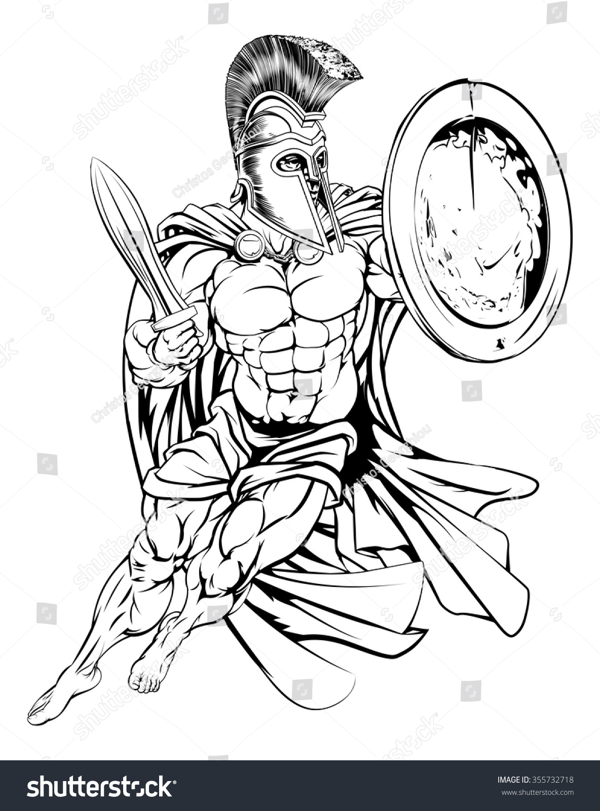 Hakuun illustration muscular strong greek spartan warrior liittyvã vektorikuva rojaltivapaa