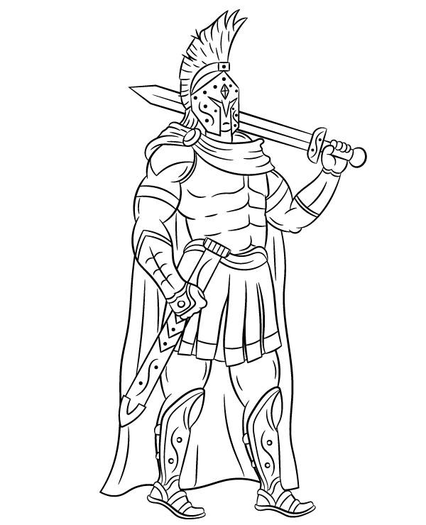 Spartan with a sword coloring page