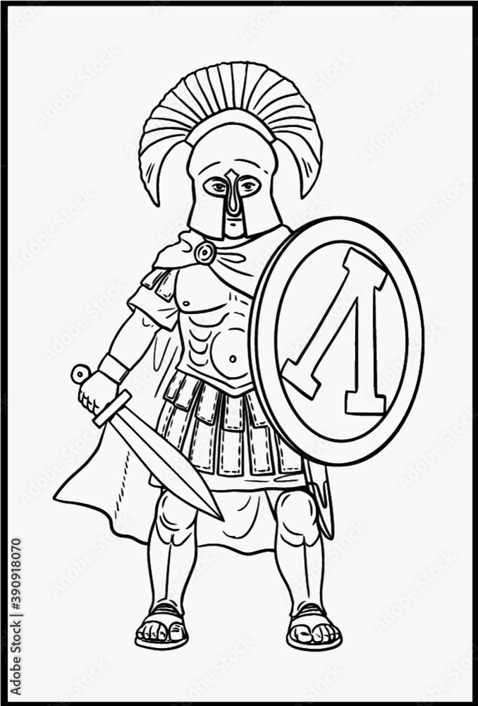 Spartan hoplite for coloring vector template for children vector