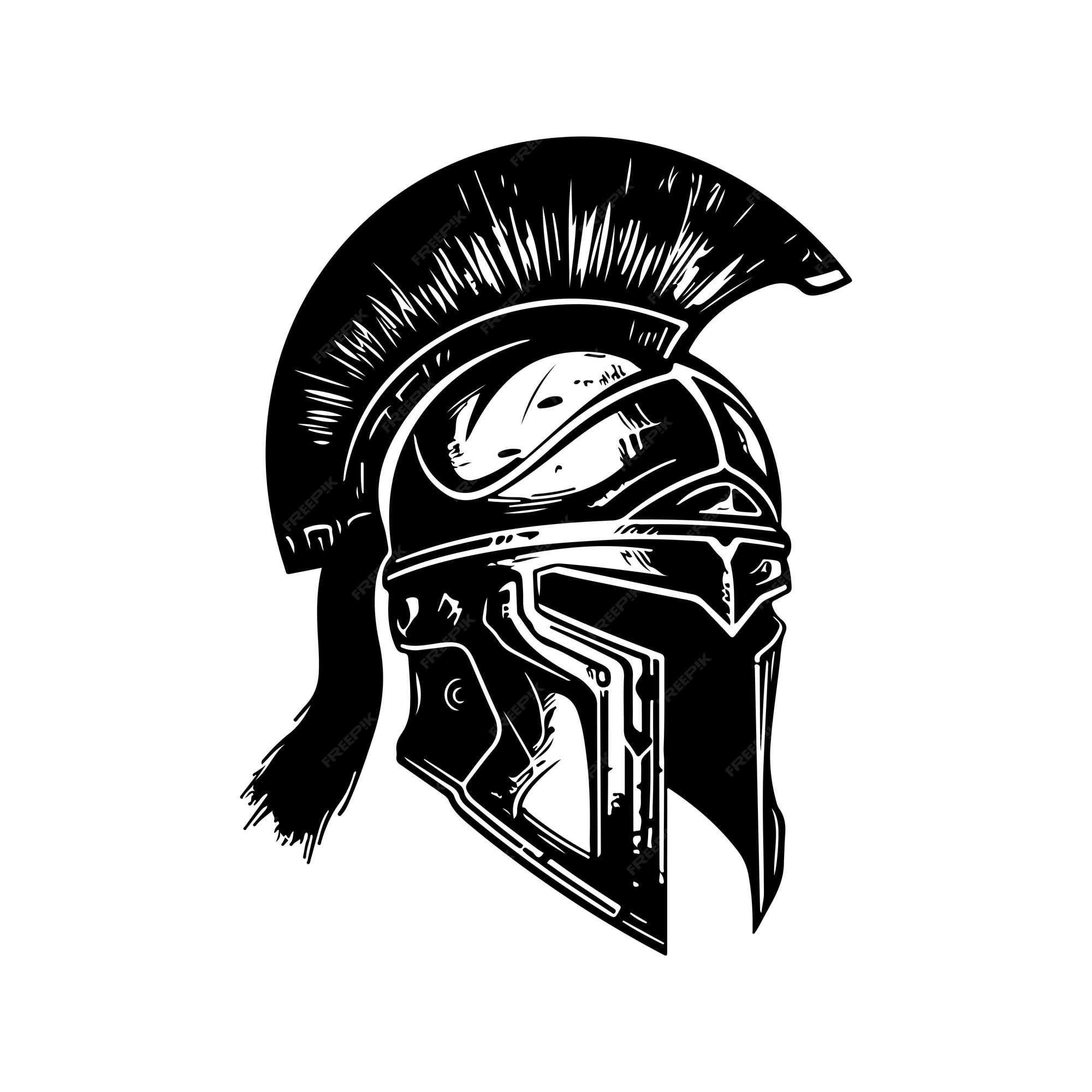 Premium vector helmet of the spartan vintage logo line art concept black and white color hand drawn illustration