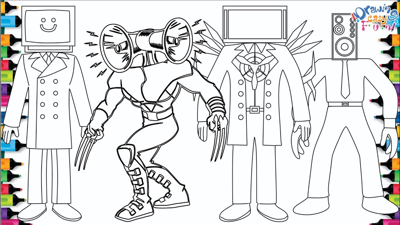 Tv man siren head speaker man coloring page how to coloring drawing easy fun