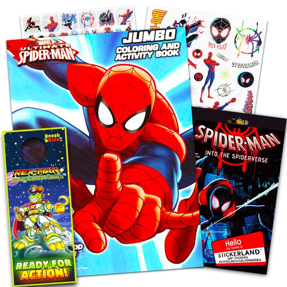 Marvel spiderman coloring book bundle with spiderman stickers and rex