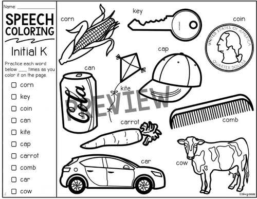 Articulation coloring sheets for speech therapy printable with digital option