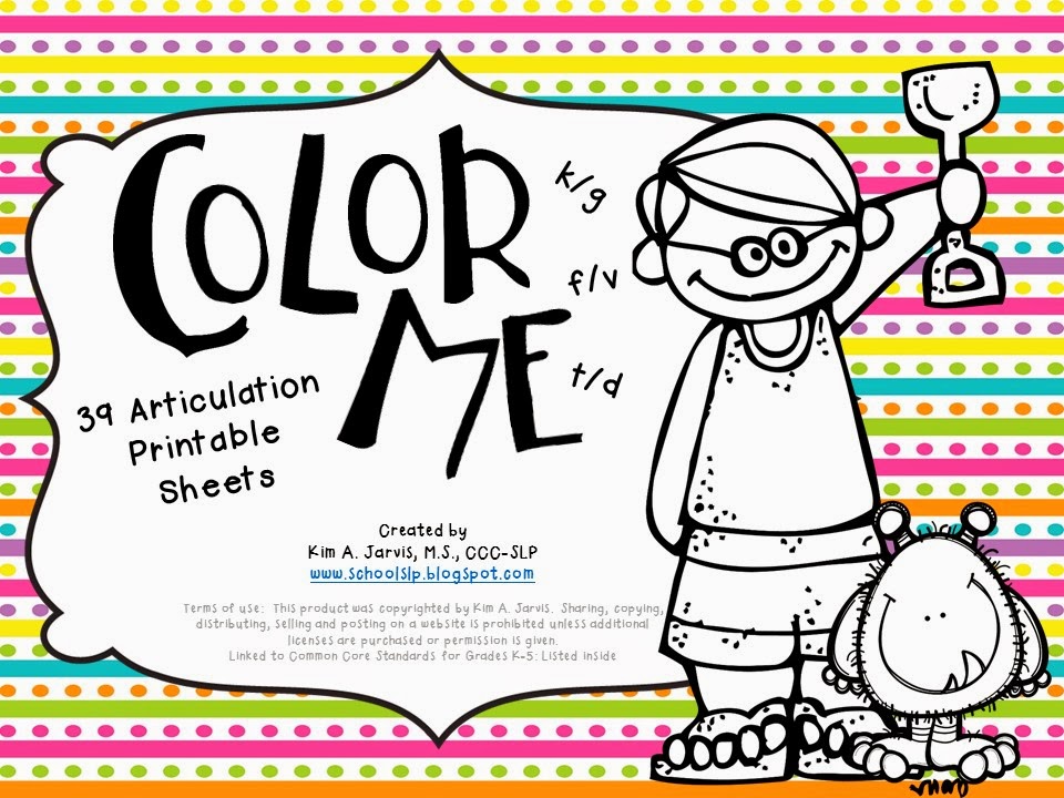 School slp color me articulation speech sound coloring sheets