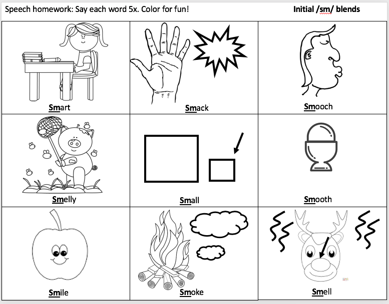 Initial sm in words coloring page