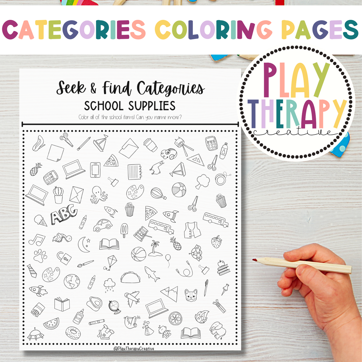 Seek find categories coloring pages for speech language therapy â play therapy creative