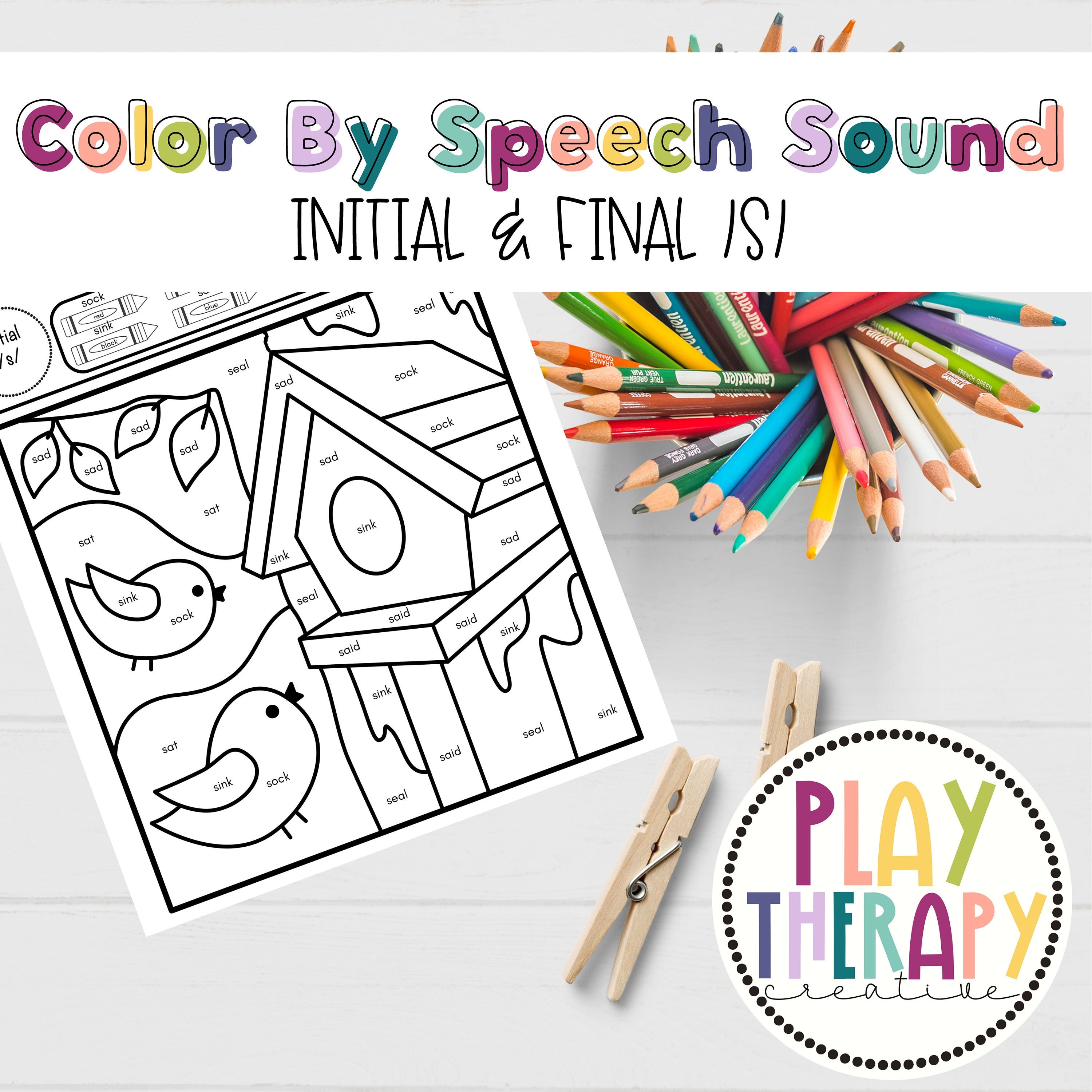 Set of s sound spring themed coloring pages for speech therapy articulation practice speech sound worksheet