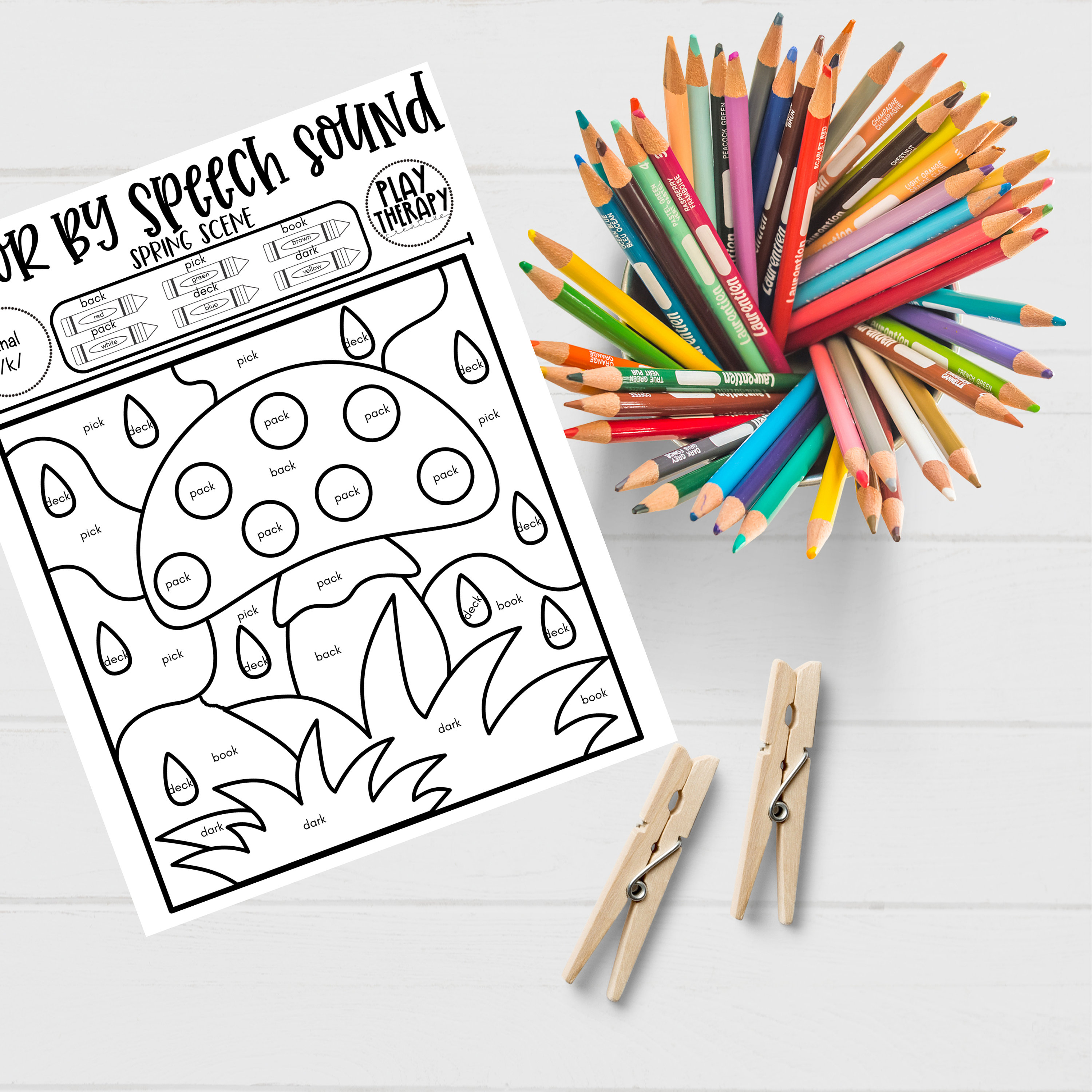 Set of k sound spring themed coloring pages for speech therapy articulation practice speech sound worksheet