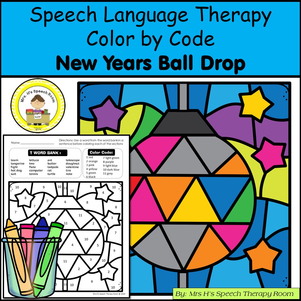 New years speech therapy color by code grab and go activity made by teachers