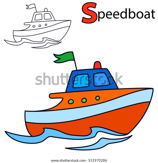 Speedboat coloring book page cartoon vector àààààààààªàààà àààààààààààªààààà