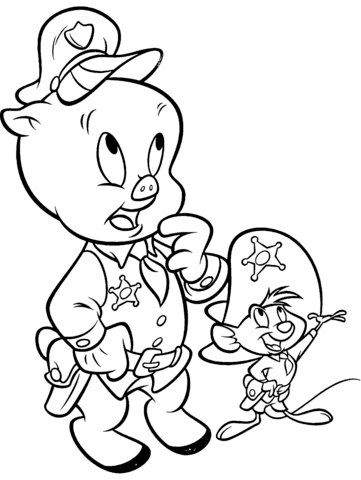 Porky pig and speedy gonzalez coloring page free printable coloring pages