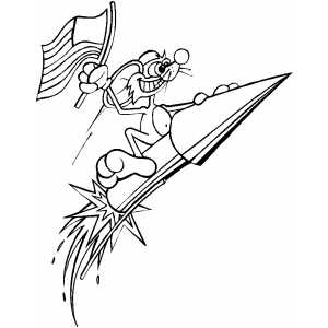 Mouse on rocket coloring page