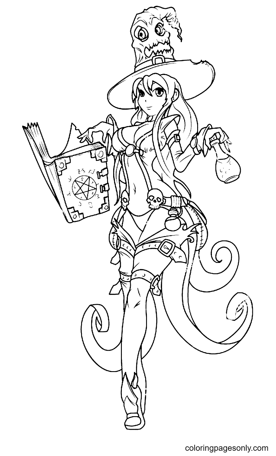 Long hair anime girl coloring pages printable for free download