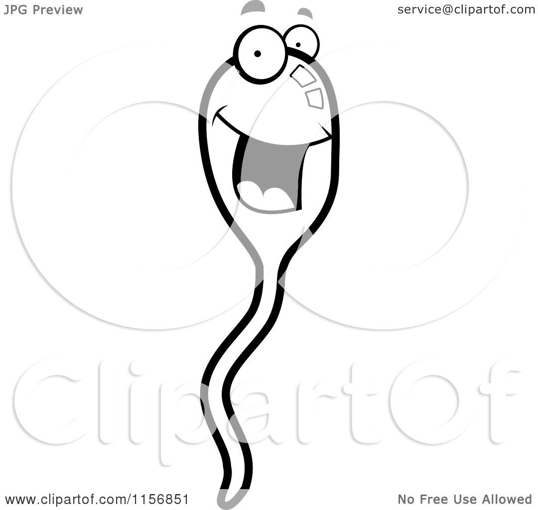 Cartoon clipart of a black and white happy smiling sperm face