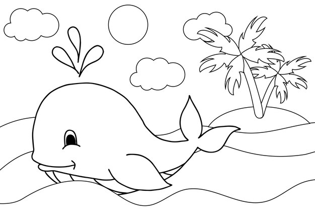 Premium vector cute cartoon sperm whale coloring book or page for kids marine life