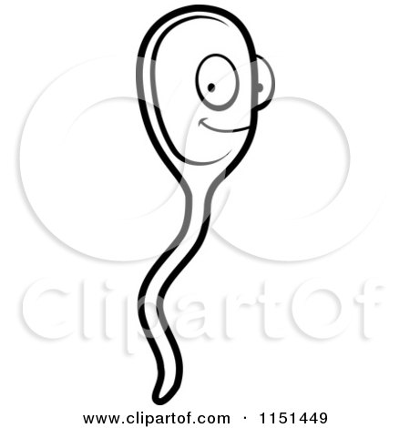 Cartoon clipart of a black and white happy smiling sperm face