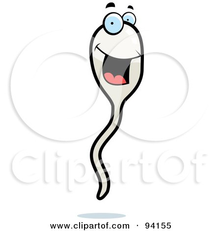 Cartoon clipart of a black and white happy smiling sperm face