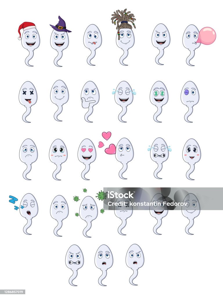 Big set of cartoon sperm emoticons isolated emoji on white background stock illustration stock illustration